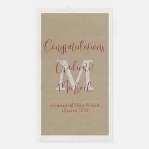 Tan en Brown Monogrammed Minimal Graduation Party Servet