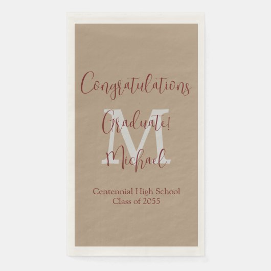 Tan en Brown Monogrammed Minimal Graduation Party Servet (Voorkant)