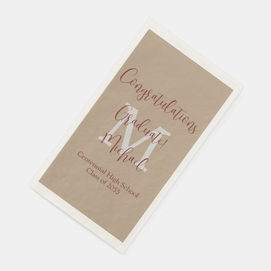 Tan en Brown Monogrammed Minimal Graduation Party Servet (Hoek)