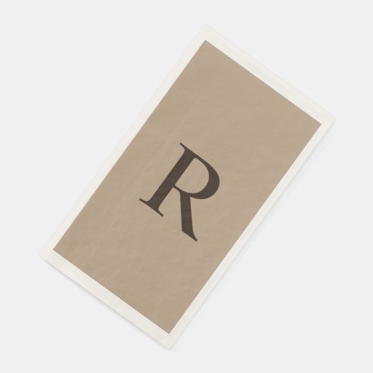 Tan en Brown Monogrammed Minimalist Neutral Servet (Hoek)