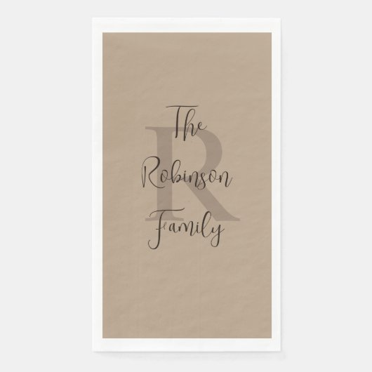 Tan en Bruin Naam Monogram Papier Gast Handdoek Servet (Voorkant)