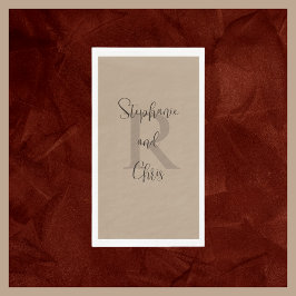 Tan en Bruin Naam Monogram Papier Gast Handdoek Servet