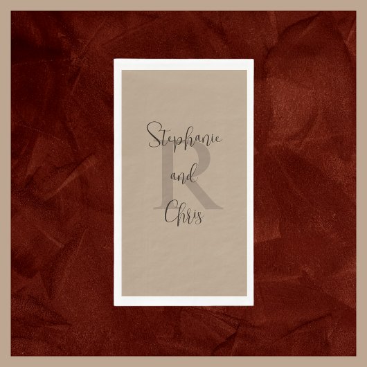 Tan en Bruin Naam Monogram Papier Gast Handdoek Servet