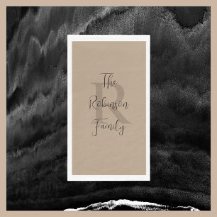 Tan en Bruin Naam Monogram Papier Gast Handdoek Servet