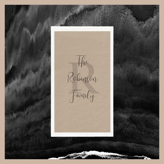 Tan en Bruin Naam Monogram Papier Gast Handdoek Servet