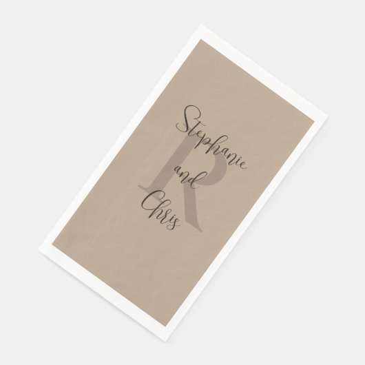 Tan en Bruin Naam Monogram Papier Gast Handdoek Servet (Hoek)
