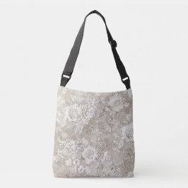 Tan en Cream Bloemen Crossbody Tas