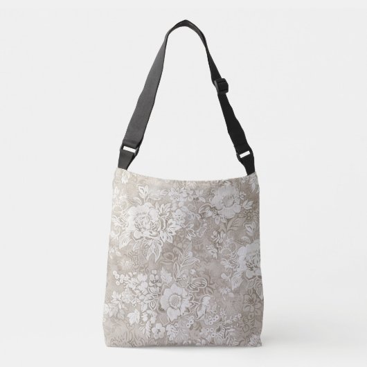 Tan en Cream Bloemen Crossbody Tas (Voorkant)