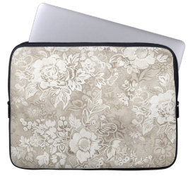 Tan en Cream Bloemen Laptop Sleeve