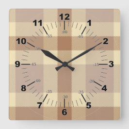 Tan en Cream Tartan Vierkante Klok