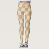 Tan en Crème Checkerboard Zacht Neutraal Palet Leggings (Voorkant)