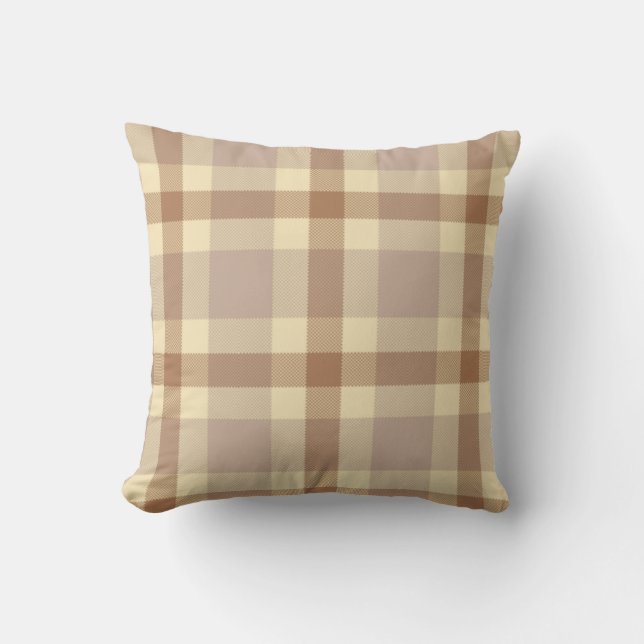 Tan en crème Tartan kussen (Voorkant)