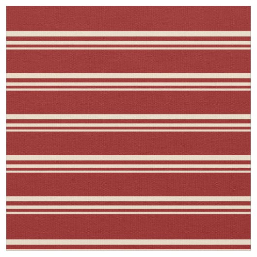 Tan en Dark Red Lined Pattern Stof (Close Up)