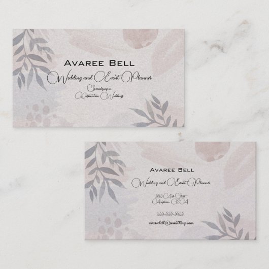 Tan en Gray Floral Wedding and Event Planner Visitekaartje (Voorkant / Achterkant)