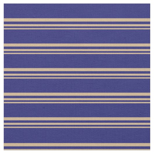 Tan en Midnight Blue Lined/Striped Pattern Stof (Close Up)