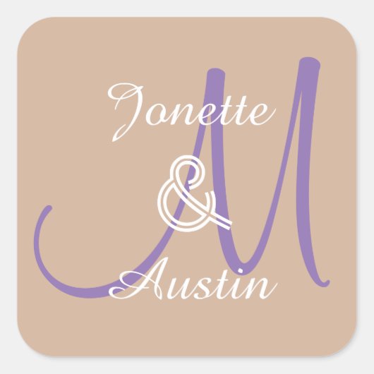 TAN en PAARSE Monogram Bruiloft Sticker A3 (Voorkant)