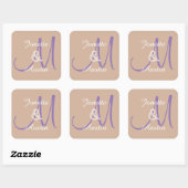 TAN en PAARSE Monogram Bruiloft Sticker A3 (Vel)