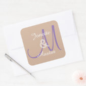 TAN en PAARSE Monogram Bruiloft Sticker A3 (Envelop)