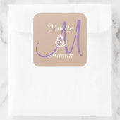 TAN en PAARSE Monogram Bruiloft Sticker A3 (Tas)
