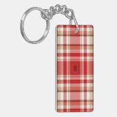 Tan en rode, rechthoekige, niet-buigzame Sleutelha Sleutelhanger (Voorkant Links)