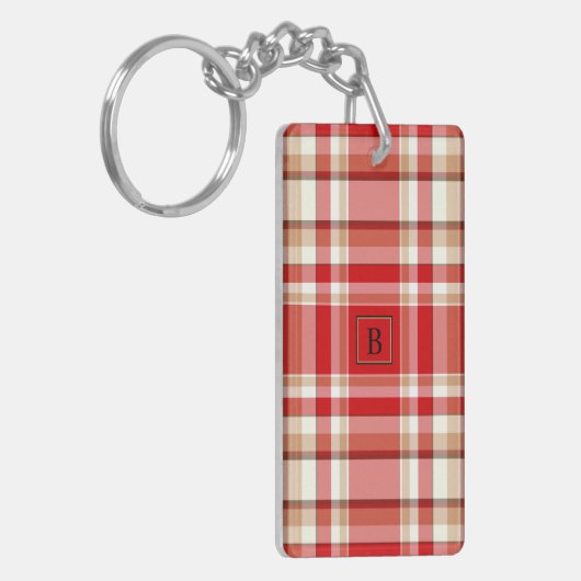Tan en rode, rechthoekige, niet-buigzame Sleutelha Sleutelhanger (Voorkant Links)
