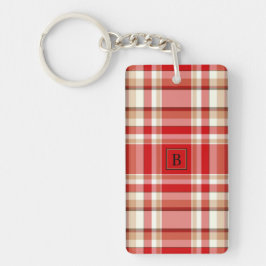 Tan en rode, rechthoekige, niet-buigzame Sleutelha Sleutelhanger