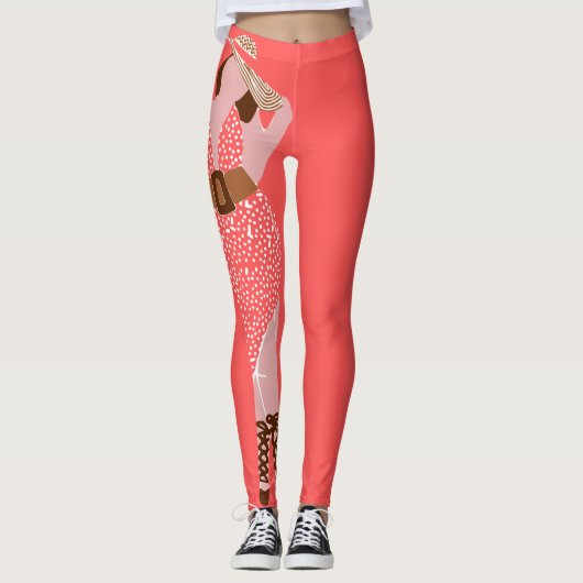 Tan en roze dikke afbeelding in een Sun-dress Leggings (Voorkant)