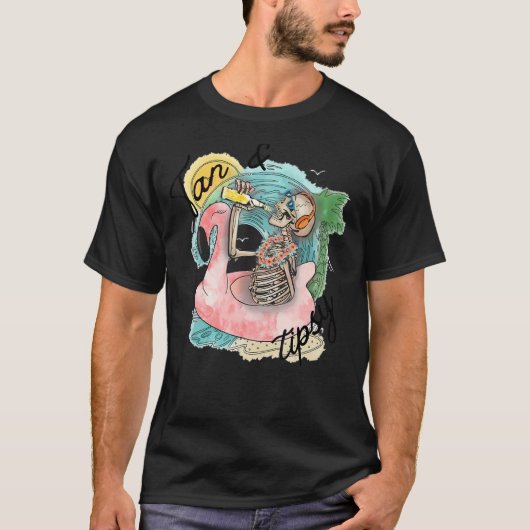 Tan en Tipsy Beach Skeleton Music Summer Vacking T-shirt (Voorkant)