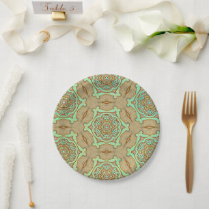 Tan en turquoise arabesk papieren bordje