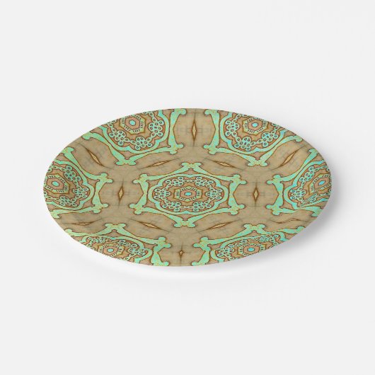 Tan en turquoise arabesk papieren bordje (Gekanteld)
