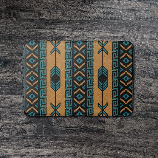 Tan en Turquoise Southwest Aztec Pattern Badmat