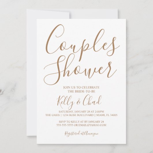 Tan en White Couples Shower Invitation Kaart (Voorkant)