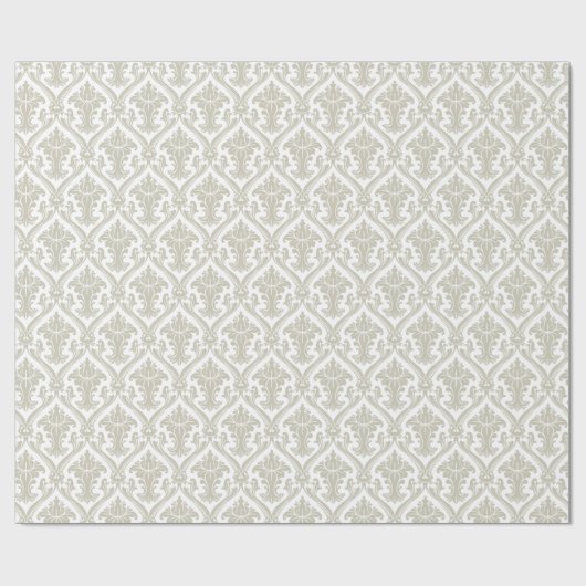 Tan en White  Damask Pattern Cadeaupapier (Vlak)