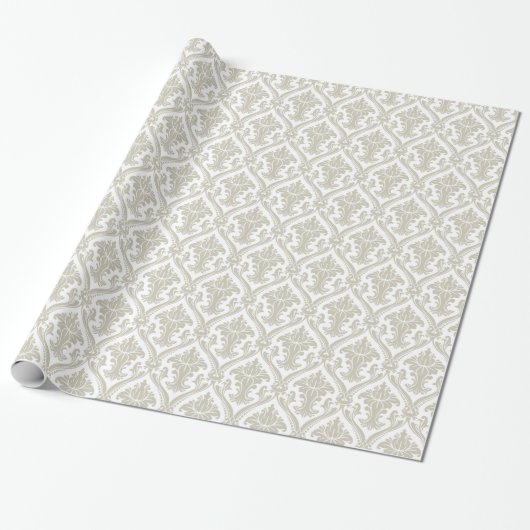 Tan en White Damask Pattern Cadeaupapier (Uitgerold)