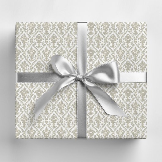 Tan en White  Damask Pattern Cadeaupapier