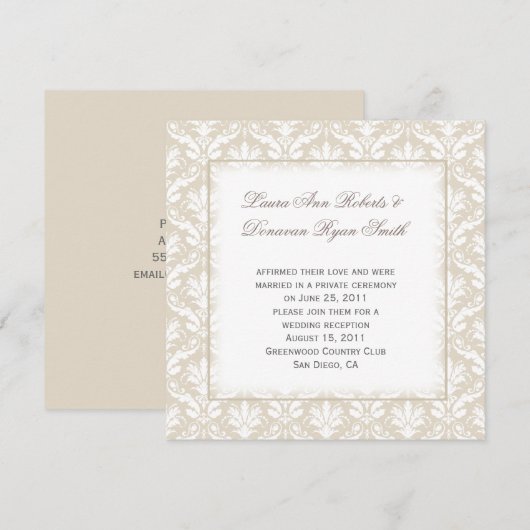  Tan en White Damask Post Wedding Kaart (Voorkant / Achterkant)