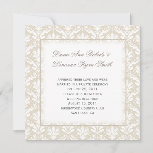  Tan en White Damask Post Wedding Kaart (Voorkant)