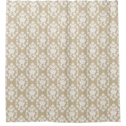 Tan en White Floral Damask Shower Curtain Douchegordijn (Voorkant)