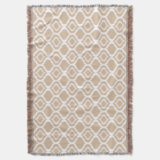 Tan en White Geometric Moroccan Lattice Pattern Deken (Voorkant Verticaal)