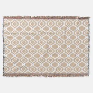 Tan en White Geometric Moroccan Lattice Pattern Deken