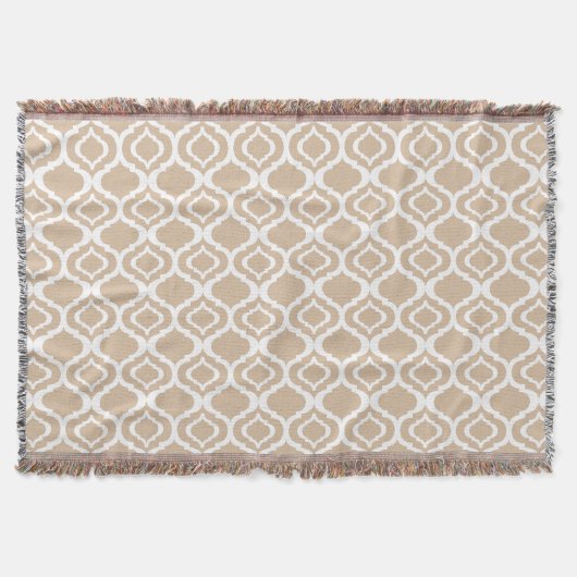 Tan en White Geometric Moroccan Lattice Pattern Deken (Voorkant)