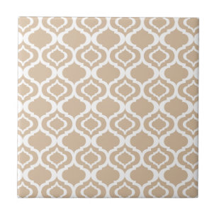 Tan en White Geometric Moroccan Lattice Pattern Tegeltje