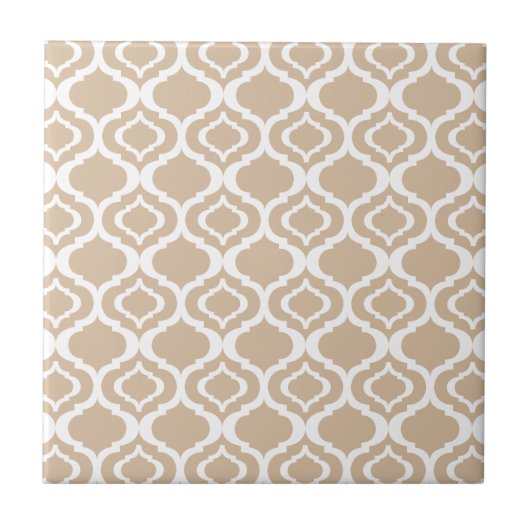 Tan en White Geometric Moroccan Lattice Pattern Tegeltje (Voorkant)