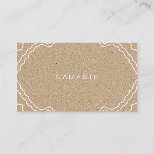 Tan en White Simple Namaste Yoga Teacher Visitekaartje (Voorkant)