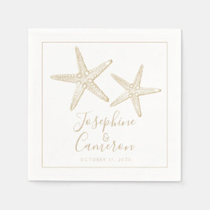 Tan en White Starfish Destination Beach Wedding Servet