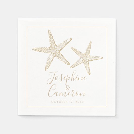 Tan en White Starfish Destination Beach Wedding Servet (Voorkant)