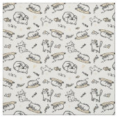 Tan en wit 😼 Schattigee kattenillustraties Stof (Swatch)