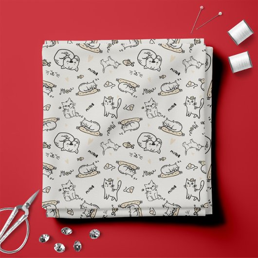 Tan en wit 😼 Schattigee kattenillustraties Stof