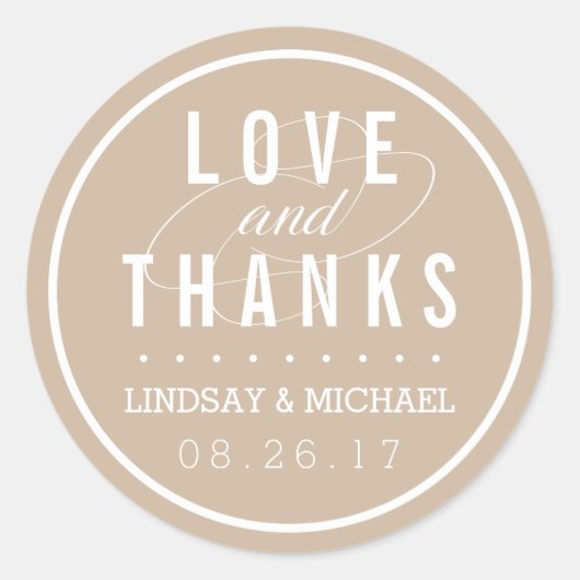 Tan en witte bruiloft gunst dank u ronde sticker (Voorkant)