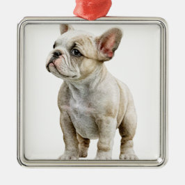 TAN EN WITTE FRANSE BULLDOG METALEN ORNAMENT